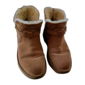 UGG Elisa Suede Ankle Boots Camel Shearling Lined Women's Sz 7 #1116107